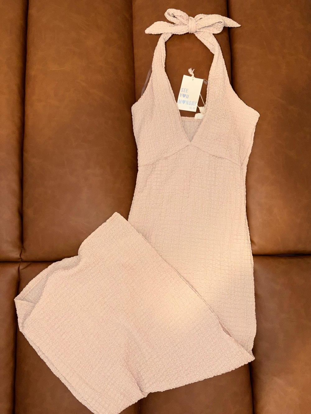 See You Monday Halter V-Neck Sleep Dress in Blush Pink